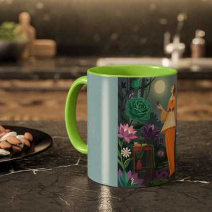The Lady Of The Moonlit Garden Colorful Mugs – Art Deco Botanical Serenity