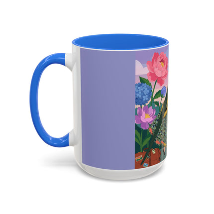 The Lady And The Crimson Birdcage Colorful Mugs – Art Deco Tropical Garden Elegance