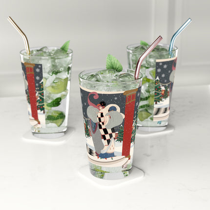 ❄️✨ The Winter Couture Promenade Pint Glass – Art Deco Holiday Elegance