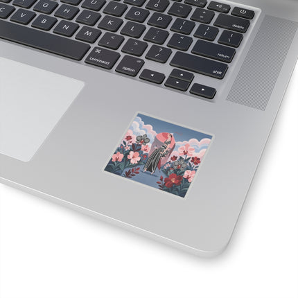 🌸🖤 The Striped Orchid Promenade Kiss-Cut Stickers – Art Deco Floral Fashion