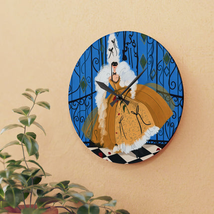 🎭🌹 The Lady Of The Golden Masquerade Acrylic Wall Clock – Art Deco Fashion Elegance