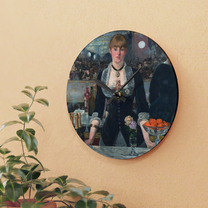 A Bar at the Folies-Bergère by Edouard Manet Acrylic Wall Clock, Round and Square