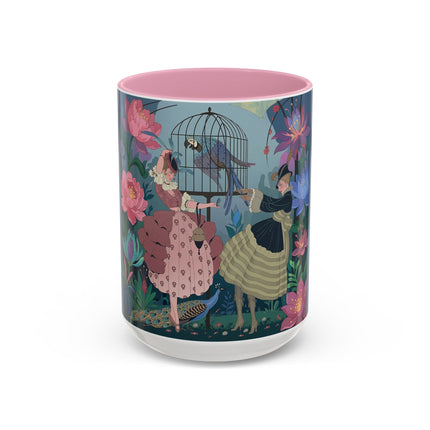 The Ladies And The Enchanted Macaw Colorful Mugs – Art Deco Botanical Elegance