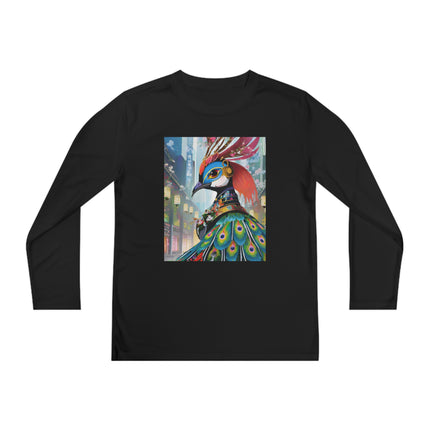 Techno Plumes Youth Long Sleeve Competitor Tee – Futuristic Elegance & Neon Feathers