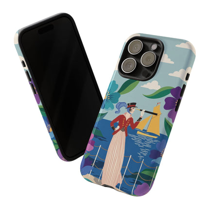 🌊🔭 The Lady Of The Seaside Lookout Phone Case – Art Deco Nautical Adventure