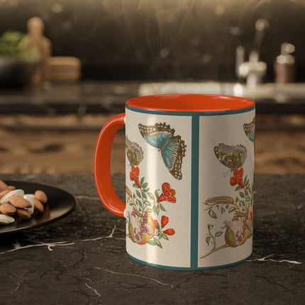 Blue Butterflies and Pomegranate by Maria Sibylla Merian Colorful Mugs, 11oz