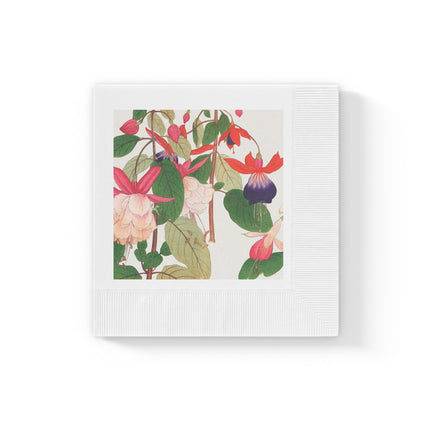 Fuchsia Flower White Coined Napkins – Vibrant Fuchsia & Japanese Woodblock Elegance