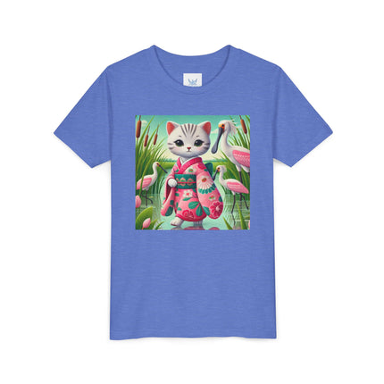 Geisha Kitten Strolls Among the Spoonbills Youth Short Sleeve Tee