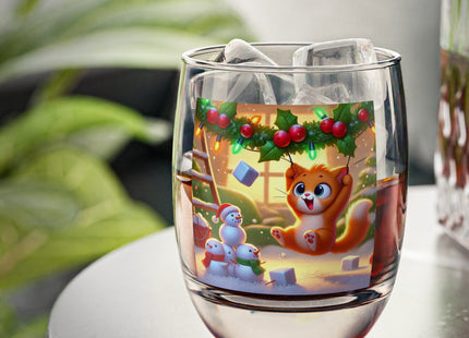 Naughty or Nice Kitten Christmas Whiskey Glass