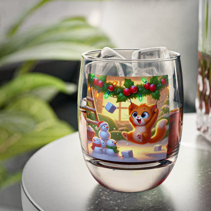 Naughty or Nice Kitten Christmas Whiskey Glass