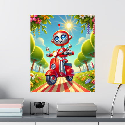 🤖🌿 The Traveling Robot Matte Vertical Poster – Adventure, Curiosity & Playful Discovery