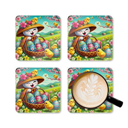 Geisha Kitten’s Easter Delight Corkwood Coaster Set