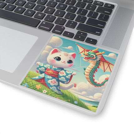 Geisha Kitten and the Dragon Kite Kiss-Cut Stickers (4 Sizes)