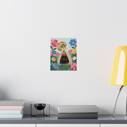 🌸🪞 The Lady Of The Flower Parasol Matte Vertical Poster – Art Deco Garden Whimsy