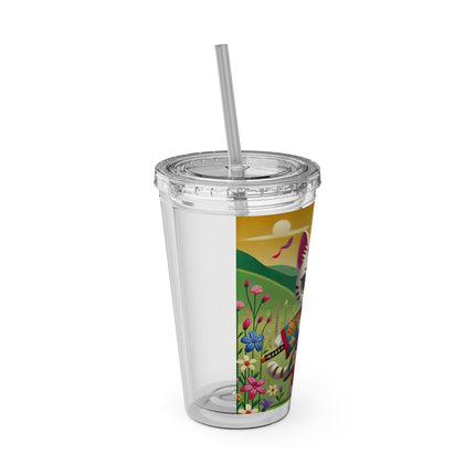 Samurai Kitten Sunsplash Tumbler with Straw, 16oz