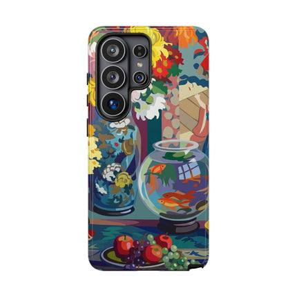 Floral Fishbowl Still Life Phone Case – Vibrant Harmony & Colorful Life