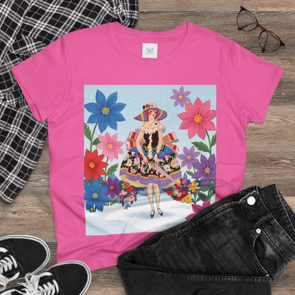 🌸❄️ The Winter Blossom Belle Cotton Tee – Art Deco Floral Fantasy
