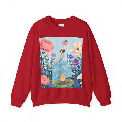 🌸🩵 The Blue Ruffle Garden Crewneck Sweatshirt – Art Deco Floral Whimsy