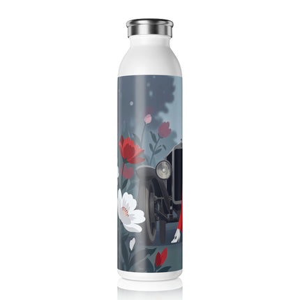 🚗🌺 The Lady Of The Grand Touring Car Slim Water Bottle – Art Deco Motoring Elegance