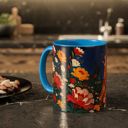 🌺🐦 The Enchanted Birdcage Garden Colorful Mug – Art Deco Floral Fantasy