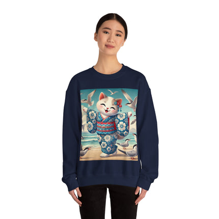 Geisha Kitten by the Seaside Heavy Blend™ Crewneck Sweatshirt