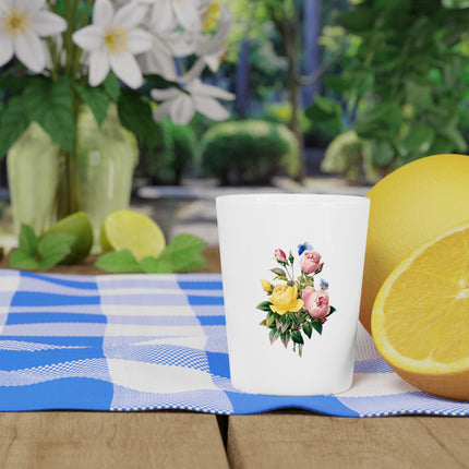 Yellow Rose and Cabbage Rose Botanical Illustration by Pierre-Joseph Redouté Ceramic Shot Glass
