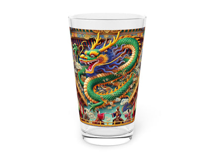 Tibetan Dragon Over Kabuki Duel Glass, 16oz