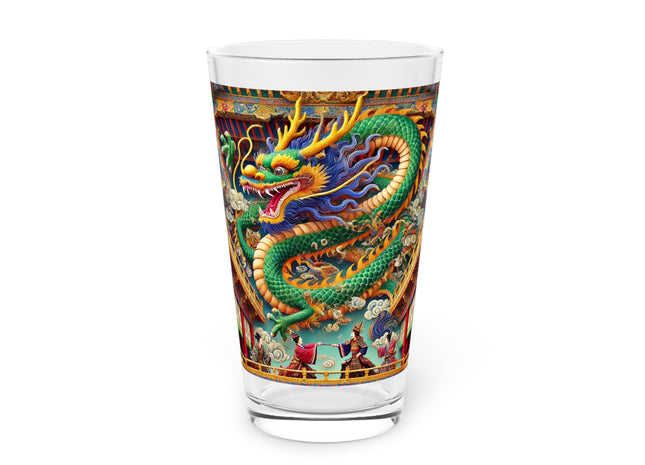 Tibetan Dragon Over Kabuki Duel Glass, 16oz