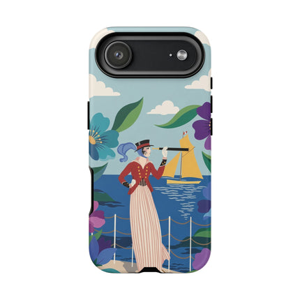 🌊🔭 The Lady Of The Seaside Lookout Phone Case – Art Deco Nautical Adventure