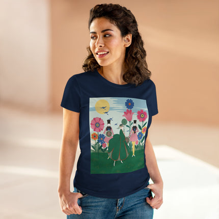 🌸🎩 The Lady Of The Giant Flower Garden Cotton Tee – Art Deco Floral Promenade
