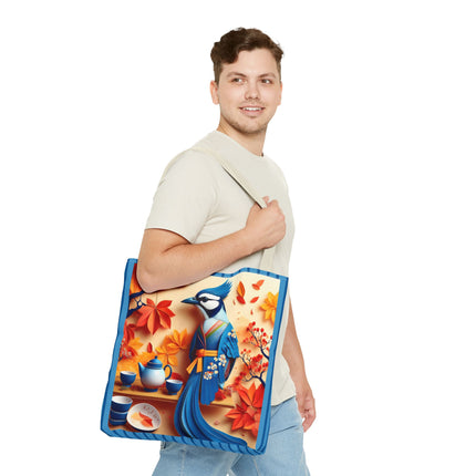 Blue Jay at an Autumn Tea Ceremony Tote Bag (AOP)