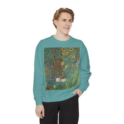 Farm Garden with Sunflowers by Gustav Klimt Unisex Garment-Dyed Sweatshirt