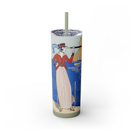 Costume de Yacht by George Barbier Skinny Tumbler with Straw, 20oz
