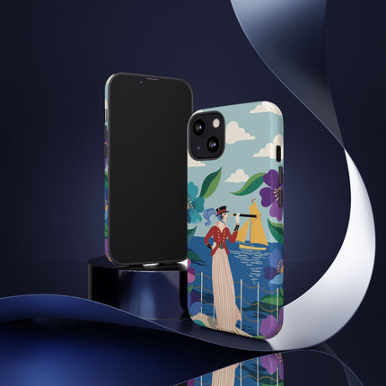 🌊🔭 The Lady Of The Seaside Lookout Phone Case – Art Deco Nautical Adventure