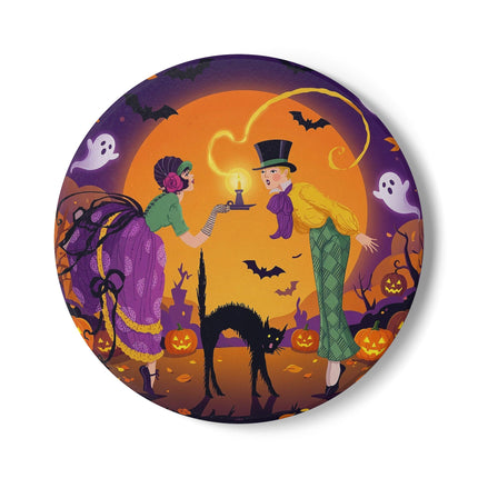 🎃🕯️ The Midnight Halloween Greeting Ceramic Coaster – Vintage Halloween Charm