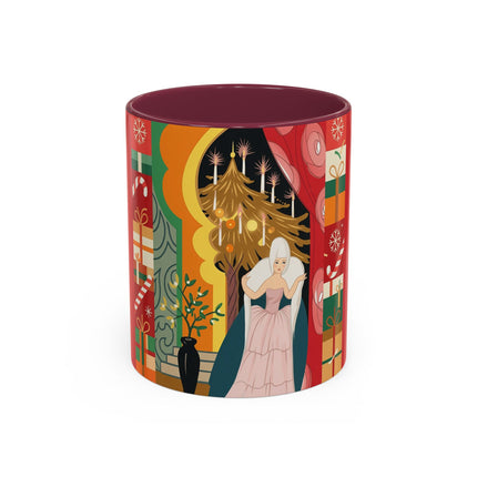 ❤️ The Lady Of The Candlelit Christmas Alcove Colorful Mug – Art Deco Holiday Elegance