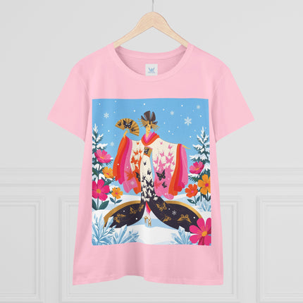 🦋❄️ Butterflies In The Snow Cotton Tee – Art Deco Japanese Floral Fantasy