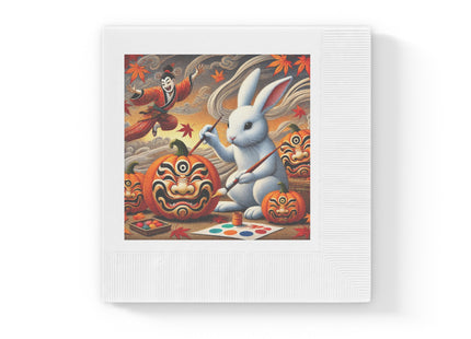 Halloween Rabbit’s Kabuki Jack-o’-Lanterns White Coined Napkins