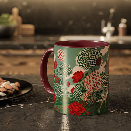 🌹💚 The Scarlet Rose Checkerboard Garden Colorful Mug – Art Deco Floral Whimsy