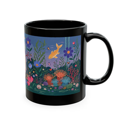 🐠🌸 The Lady Of The Underwater Flower Garden Ceramic Mug – Art Deco Aquatic Whimsy