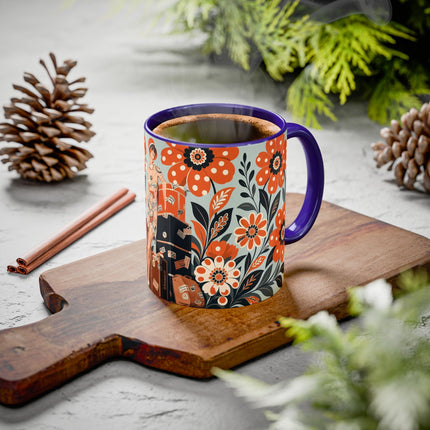 🧳🌼 The Grand Floral Voyage Colorful Mug – Art Deco Travel Elegance