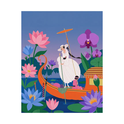 🪷🛶 The Lady Of The Lotus Lake Matte Vertical Poster – Art Deco Botanical Fantasy