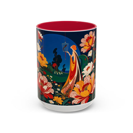 🌺🐦 The Enchanted Birdcage Garden Colorful Mug – Art Deco Floral Fantasy