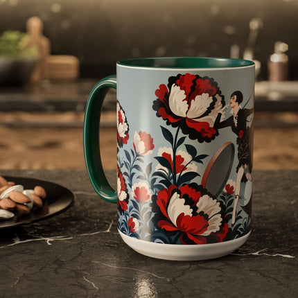 ❤️🌺 The Scarlet Blossom Dancer Colorful Mug – Art Deco Fashion Whimsy