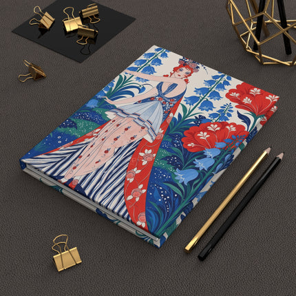 🌺💙 The Lady Of The Scarlet Bluebell Garden Hardcover Journal – Art Deco Floral Fashion Fantasy