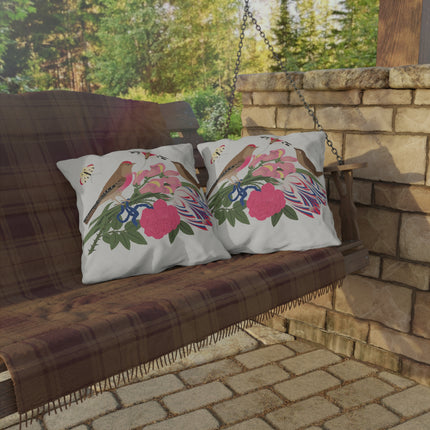 Pink-Breasted Bird & Wren Outdoor Pillows – Spring Harmony & Delicate Beauty