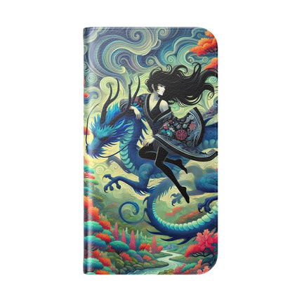 Mystic Guardian of the Sky Flip Case – Warrior Fairy & Turquoise Dragon