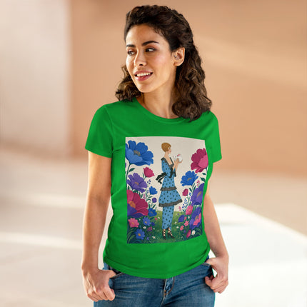 🐇🌺 The Little Rabbit Garden Cotton Tee – Art Deco Floral Whimsy