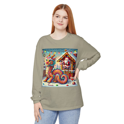 Playful Dragon's Christmas Unisex Garment-dyed Long Sleeve T-Shirt