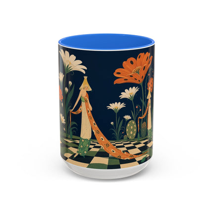 🌼🧡 The Midnight Floral Masquerade Colorful Mug – Art Deco Fashion Fantasy